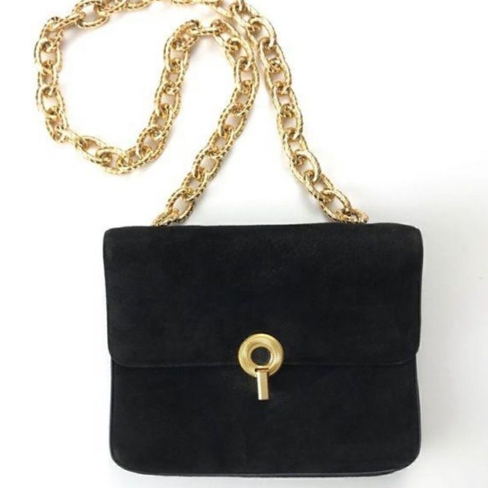 Wardrobe Staple Black Vintage 1970’s / 1980’s Oversized Chain Link Suede Bag